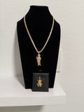 Monaco chain 18 long 5mm with Saint Judas charm Gold 10k bear charm in Italian 10k gold
